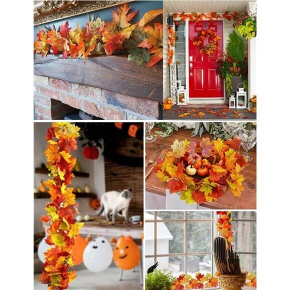 4 Packs Fall Garland Maple Leaf, 5.9Ft/Pieces Fall Leaves Garland - Picture 4 of 7